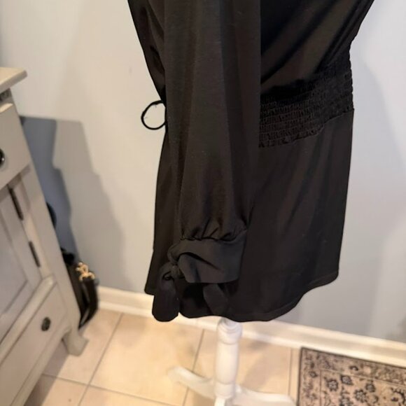 Studio 1940 Black Smocked Waist Blouse - Picture 2 of 4